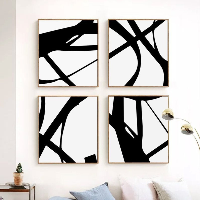 Black White Print Four Piece Wall Art Geometric Line Art Black Etsy Black White Print Four Piece Wall Art Geometric Line Art Black Etsy