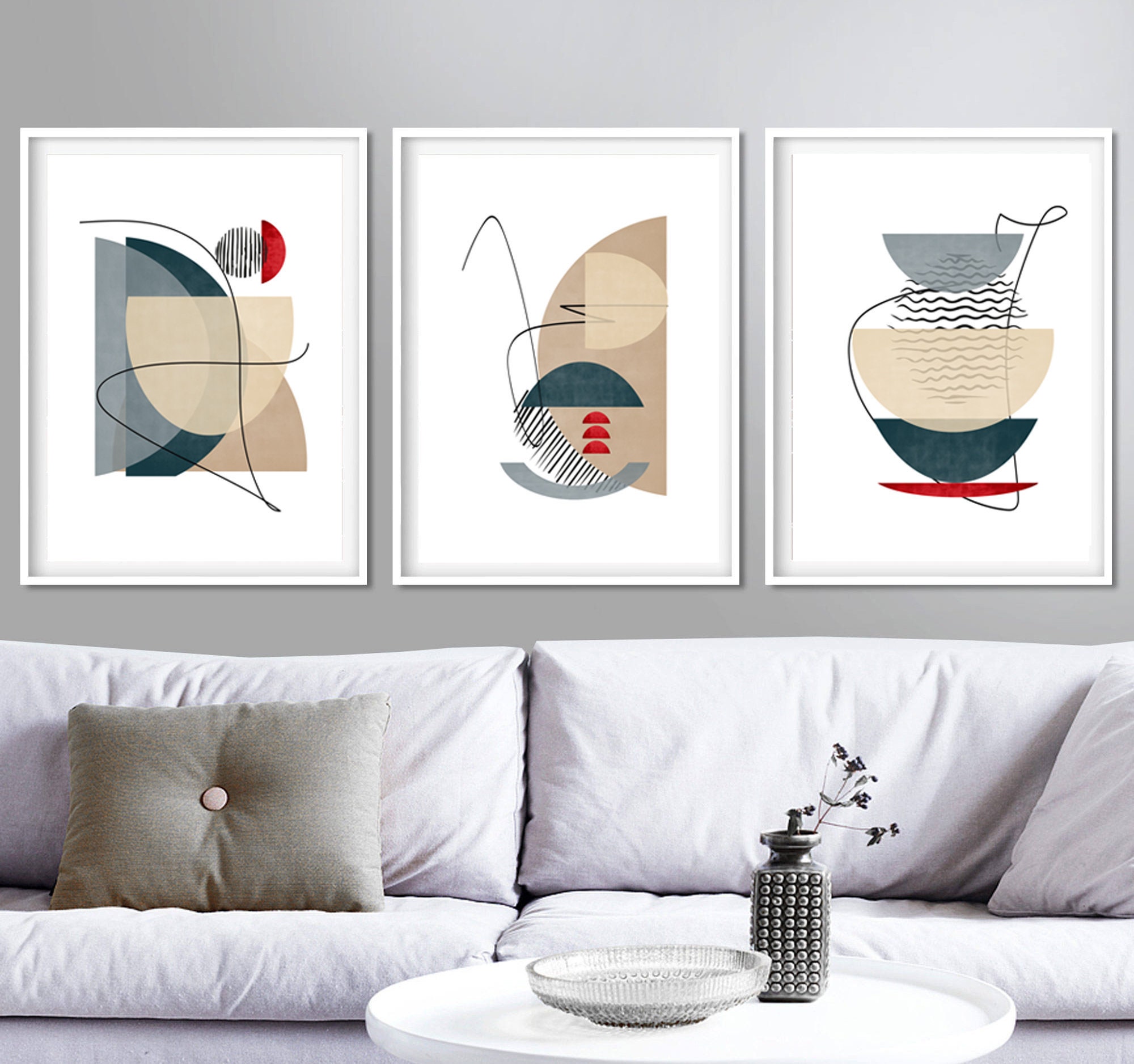 3 Piece Wall Art Geometric Print Trio Art Prints Abstract Etsy