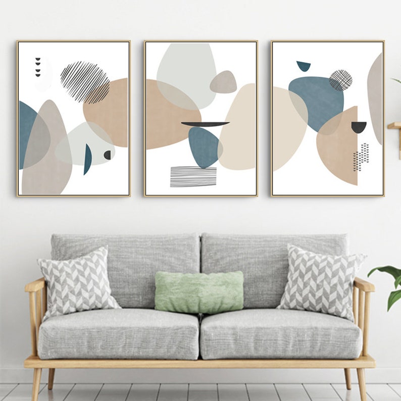 Geometric Print Circle Abstract Art 3 Piece Wall Art Gray Etsy