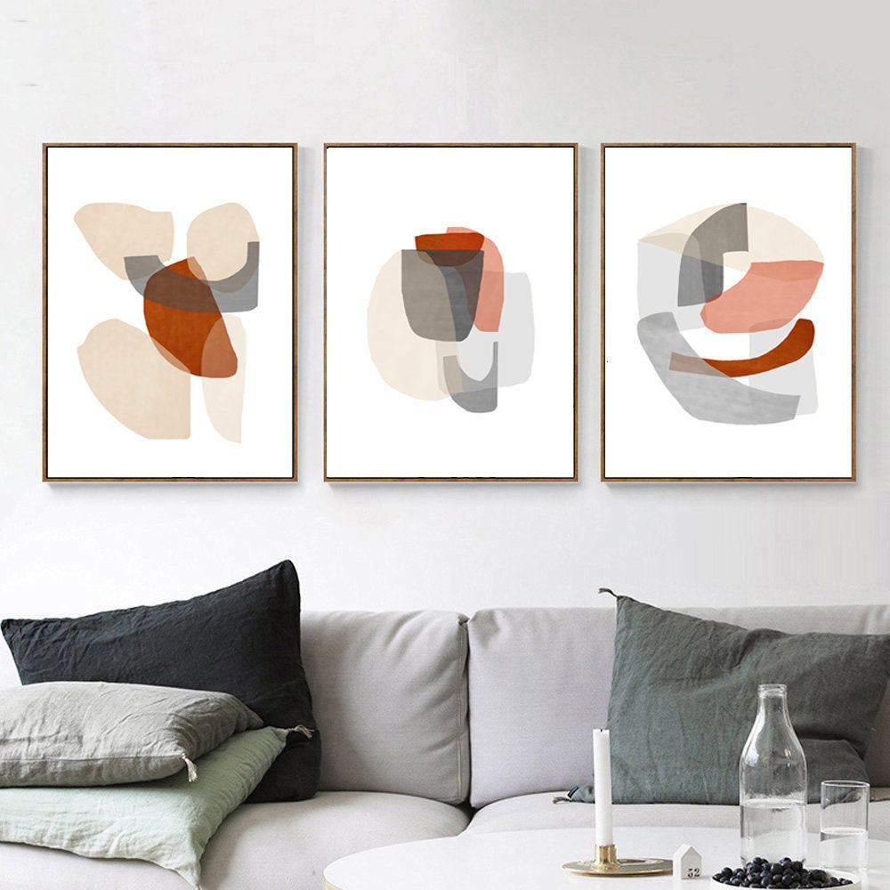 Grey Abstract Art Set Of 3 Prints Abstract Shapes Art Three Etsy