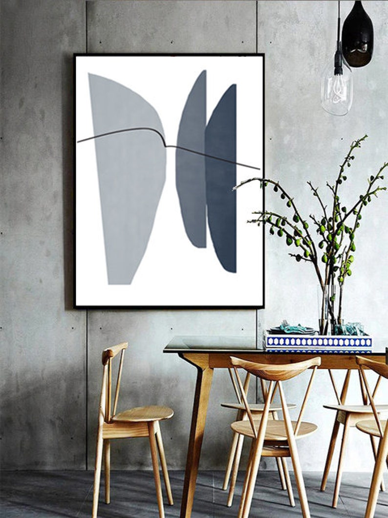 Blue Gray Wall Art Set Of 3 Prints Abstract Geometric Shapes Etsy