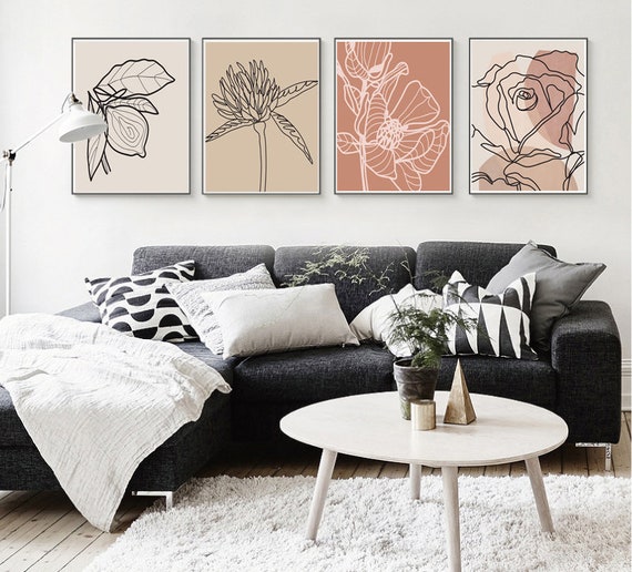 Botanical Line Art Flower Poster 4 Piece Wall Able Denmark Botanical Line Art Flower Poster 4, Best Sofa Bed Sgbl