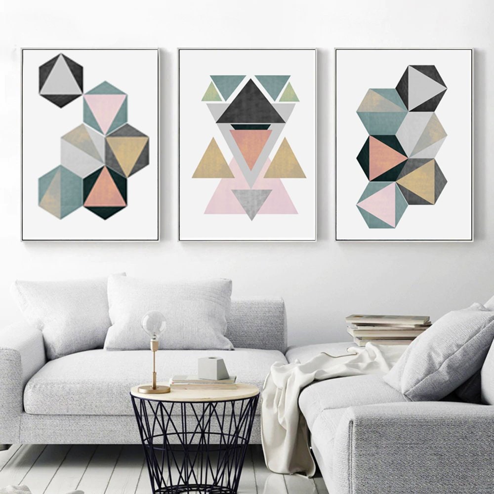 Geometric Wall Art Set Of 3 Prints Downloadable Prints Etsy