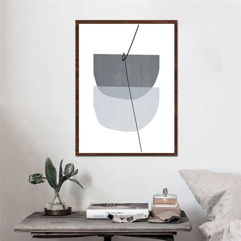 Blue Gray Wall Art Set Of 3 Prints Abstract Geometric Shapes Etsy