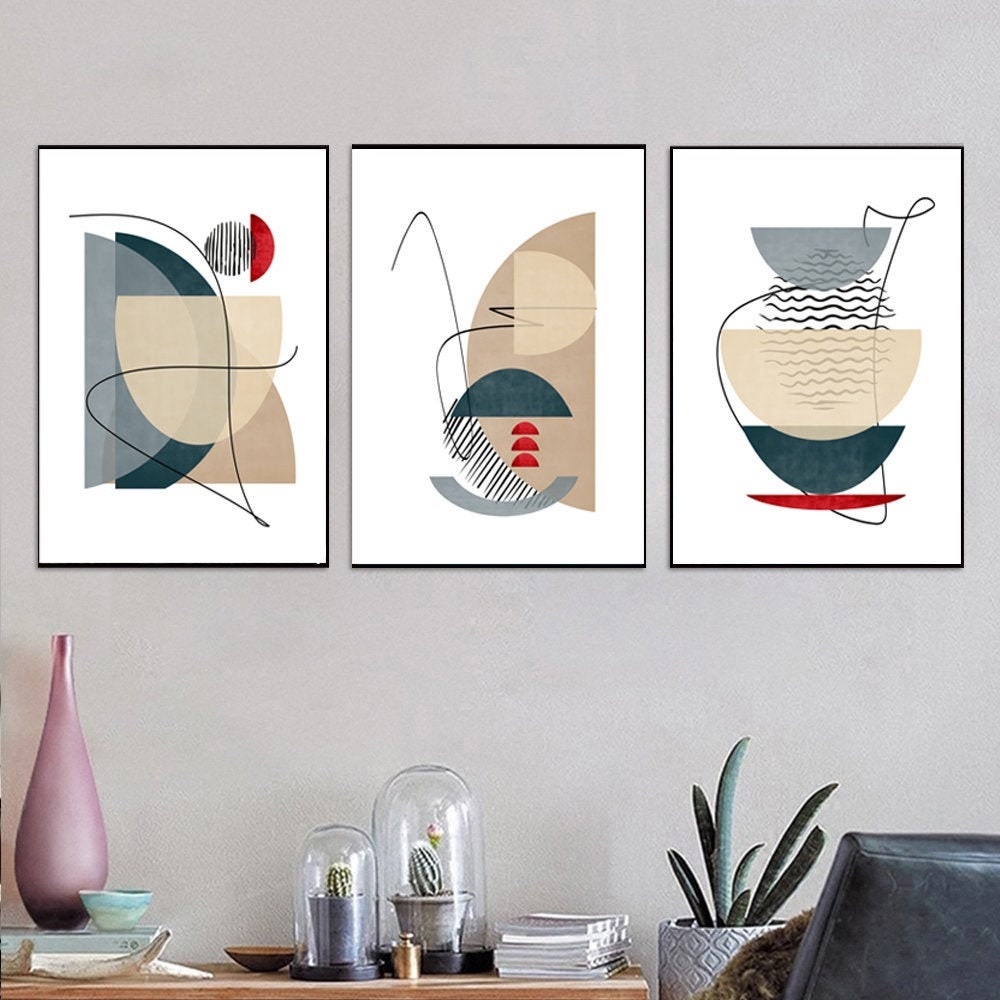 3 Piece Wall Art Geometric Print Trio Art Prints Abstract Etsy