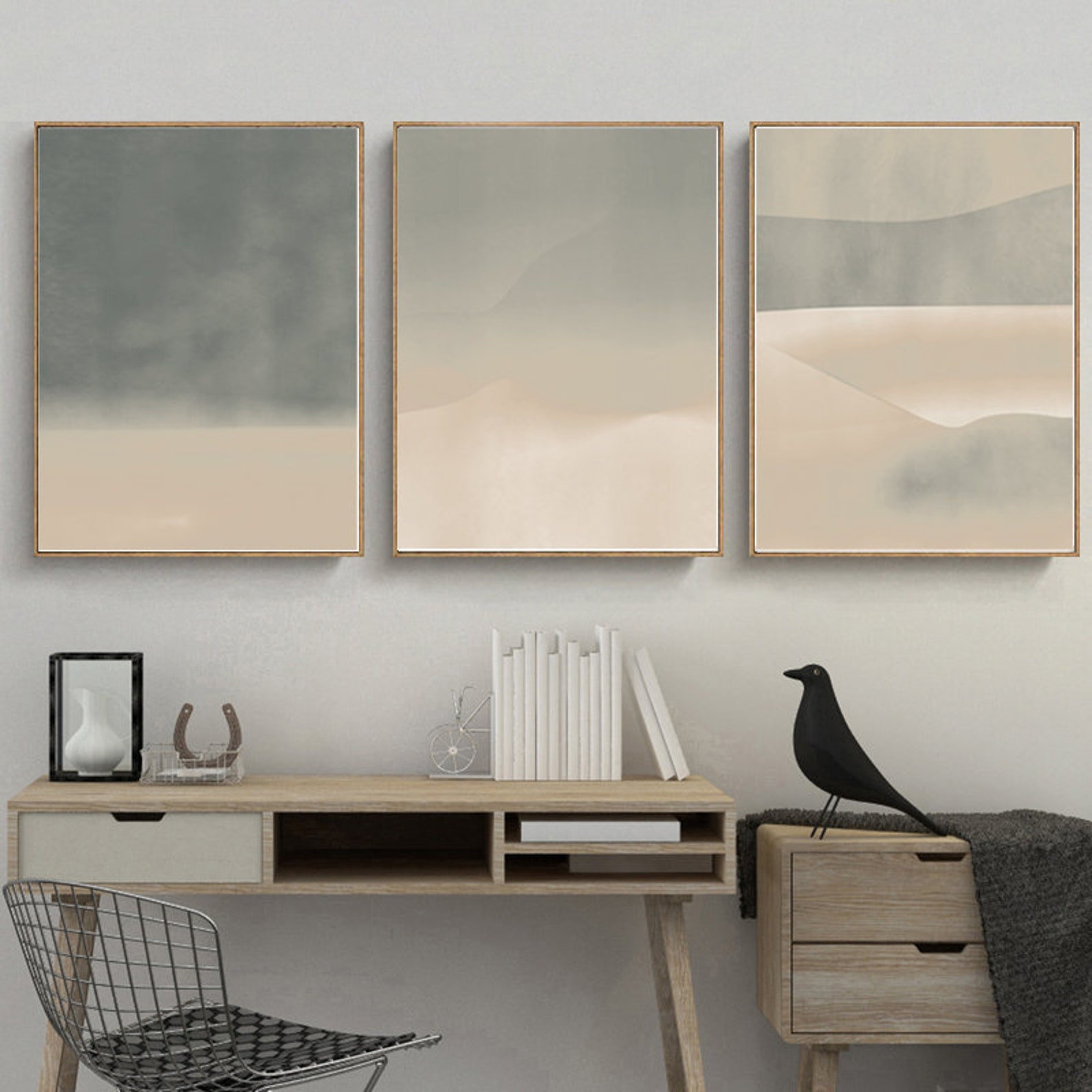 Abstract Neutral Art Set Of Three Prints Abstract Triptych Etsy