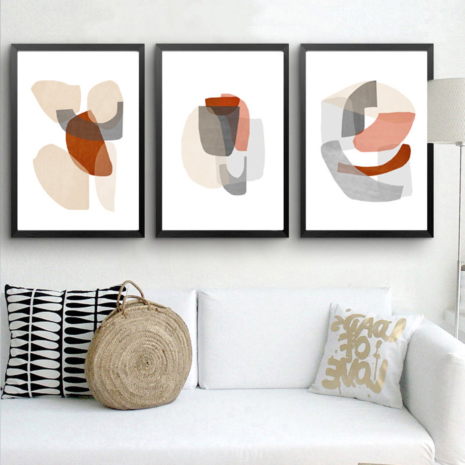 Grey Abstract Art Set Of 3 Prints Abstract Shapes Art Three Etsy