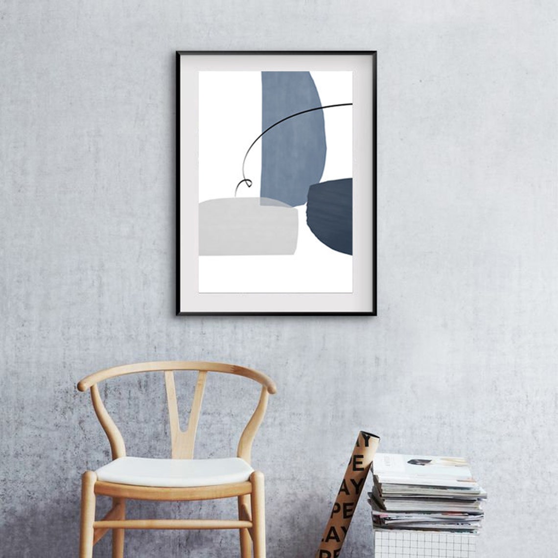 Blue Gray Wall Art Set Of 3 Prints Geometric Print Abstract Etsy
