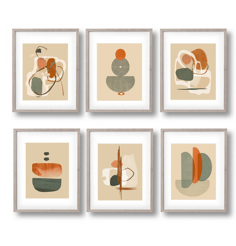 MidCentury Poster Set Of 6 Wall Art Abstract Pictures Etsy