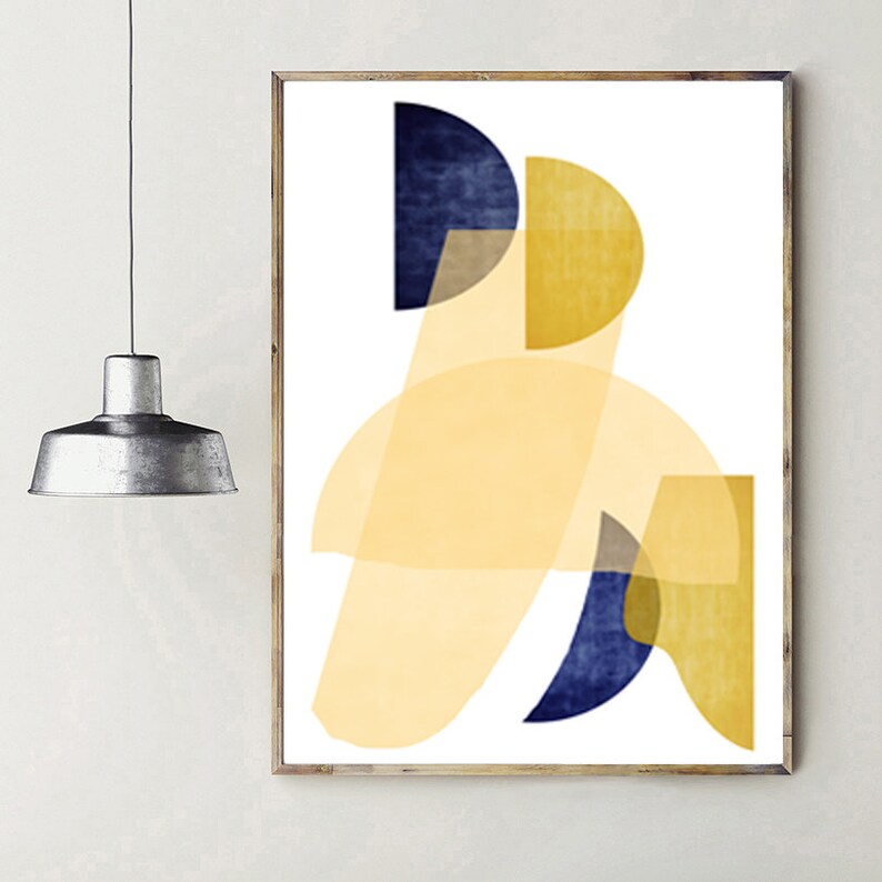 Geometric Poster Navy Yellow Wall Art Trio Art Prints Abstract Etsy