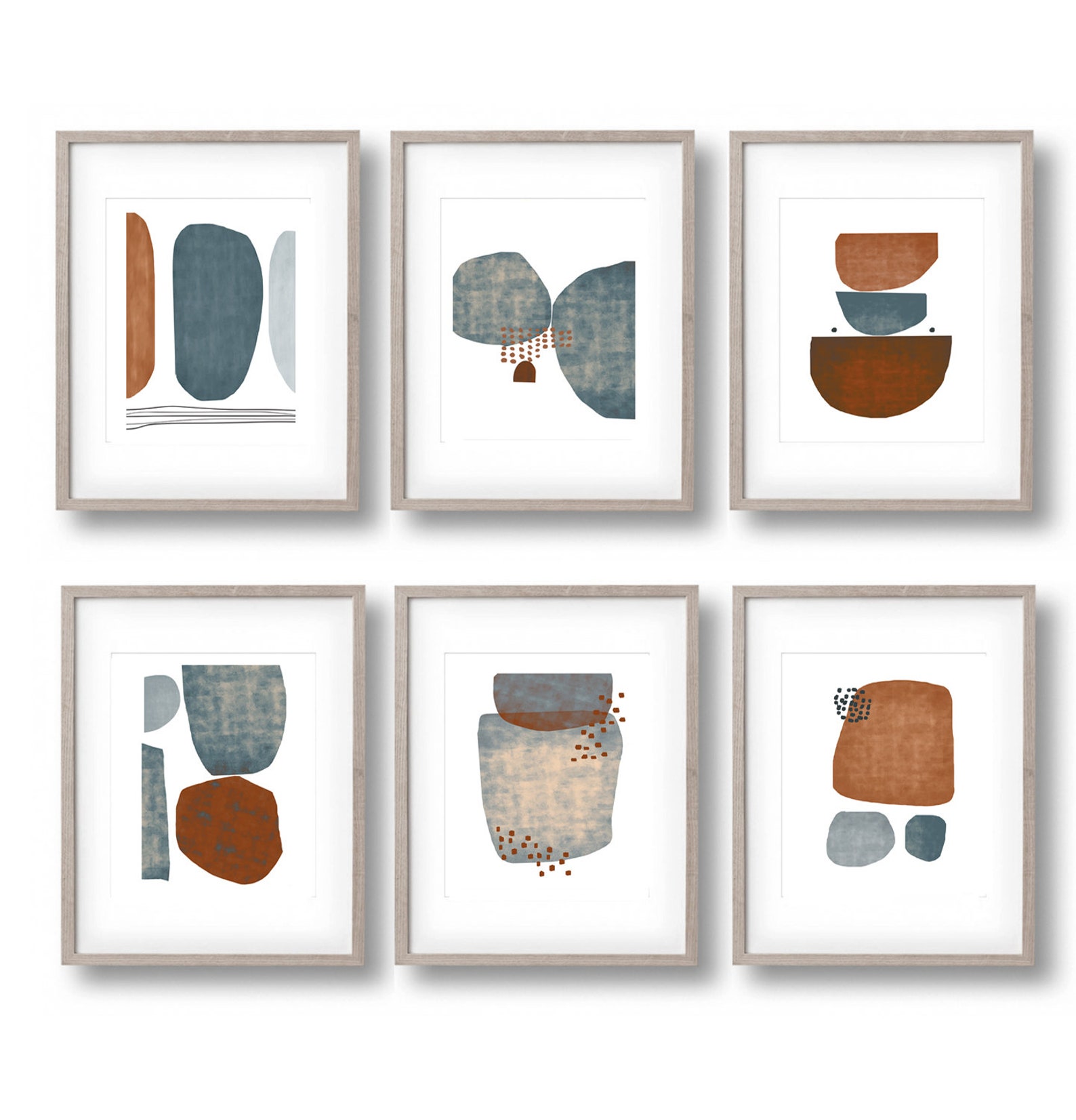 Abstract Poster Rust Blue Art 6 Piece Wall Art Mid Century Etsy