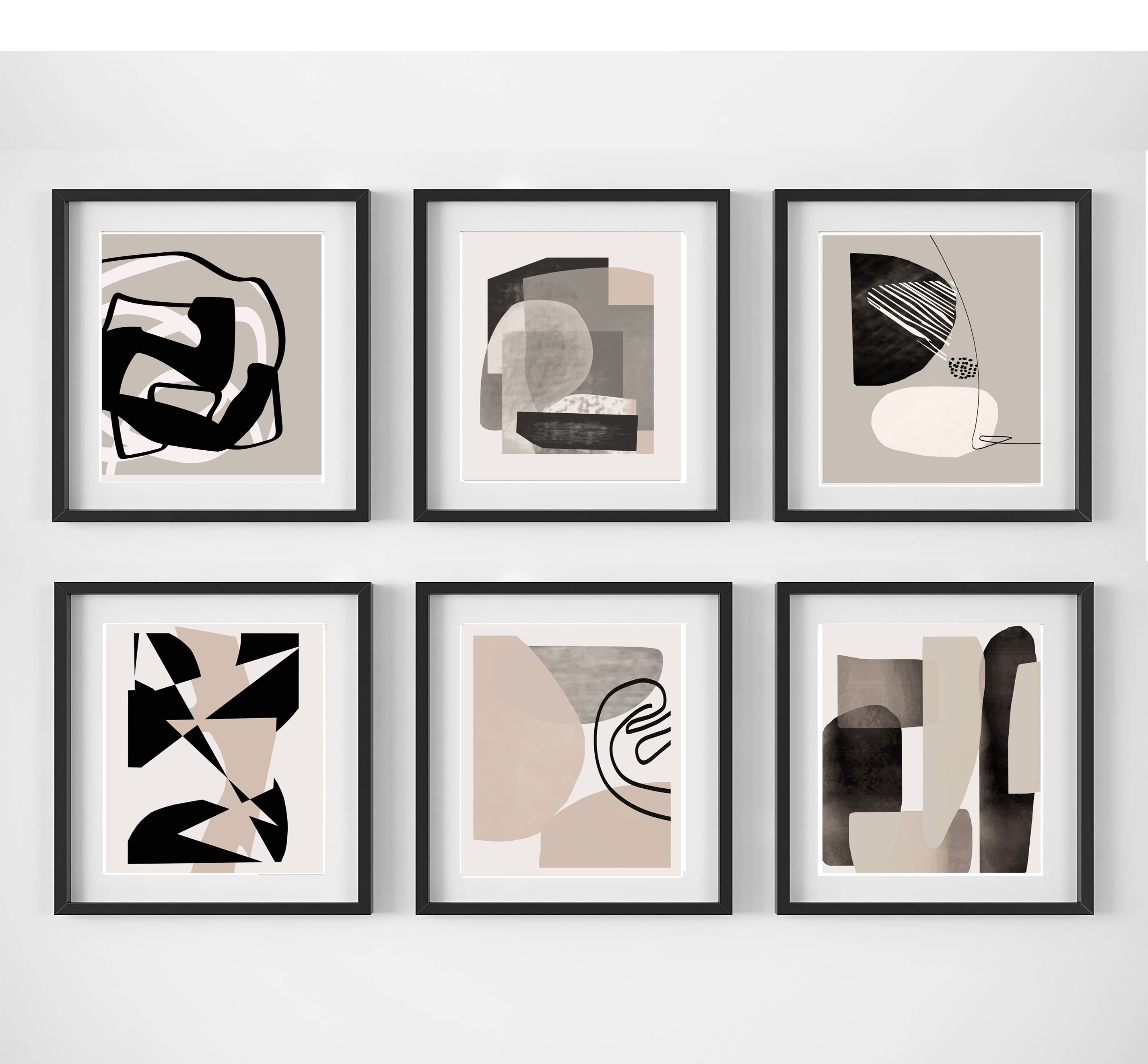 Geometric Print 6 Piece Wall Art Beige Black Print Abstract Etsy