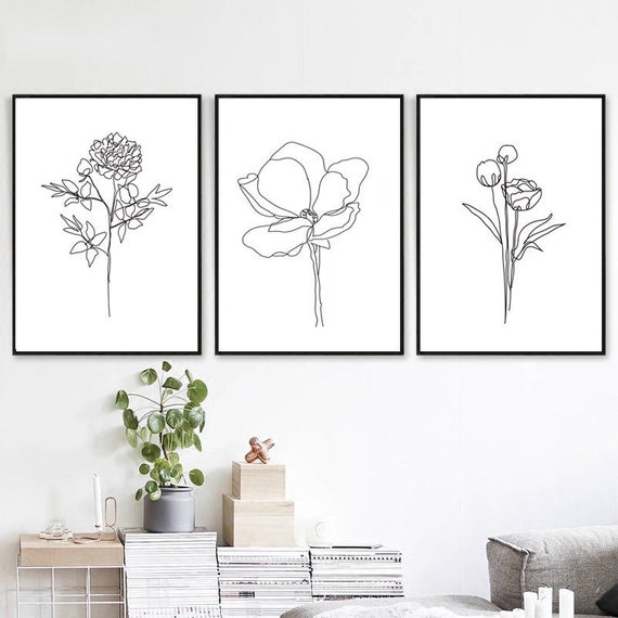 Floral Linie Druck Blume Linie Zeichnung Set Von 3 Drucke Etsy
