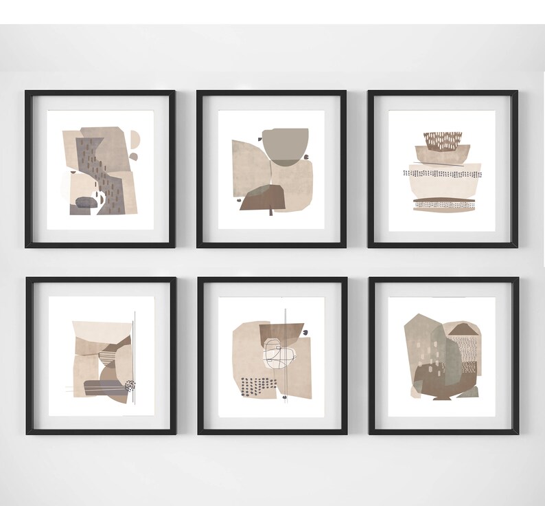 Abstract Print Scandi Wall Art Set Of 6 Prints Gallery Art Etsy