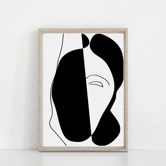 Abstract Face Print Black And White Art Downloadable Prints Etsy