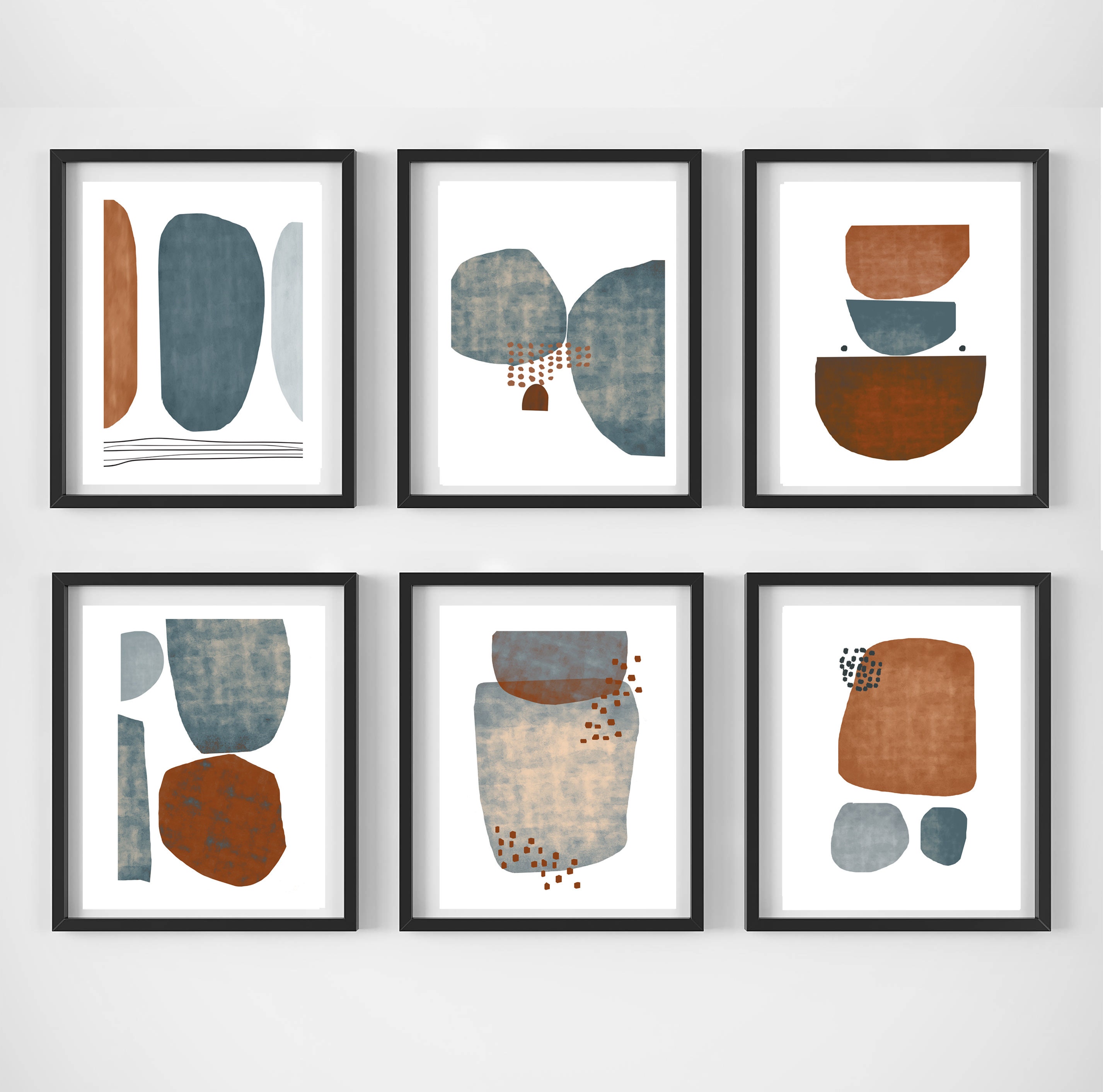 Abstract Poster Rust Blue Art 6 Piece Wall Art Mid Century Etsy