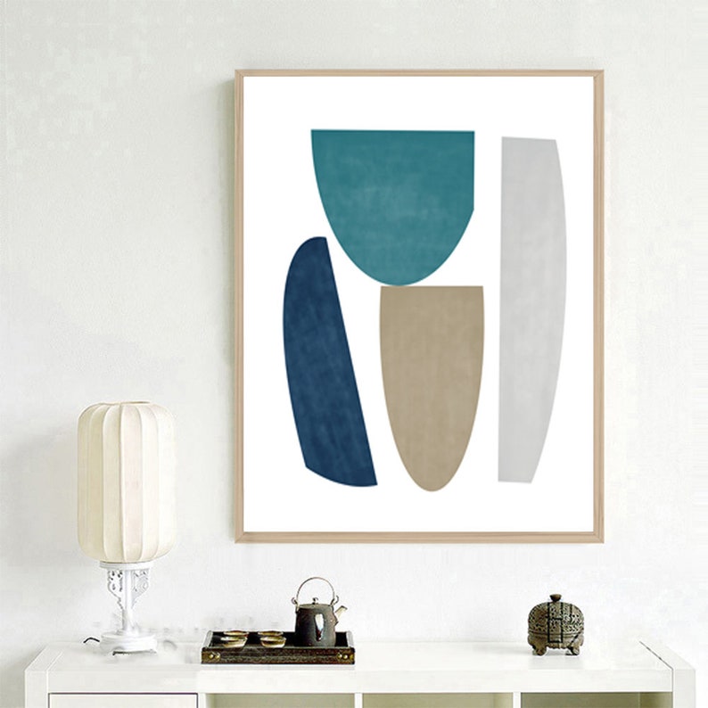Geometric Wall Art Blue Gray Print Set Of 6 Prints Modern Etsy