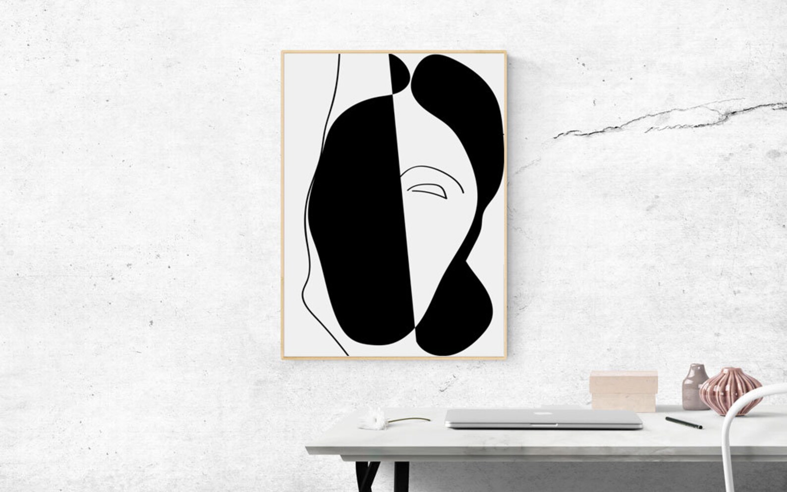Face Print Black And White Art Abstract Face Art Interior Etsy