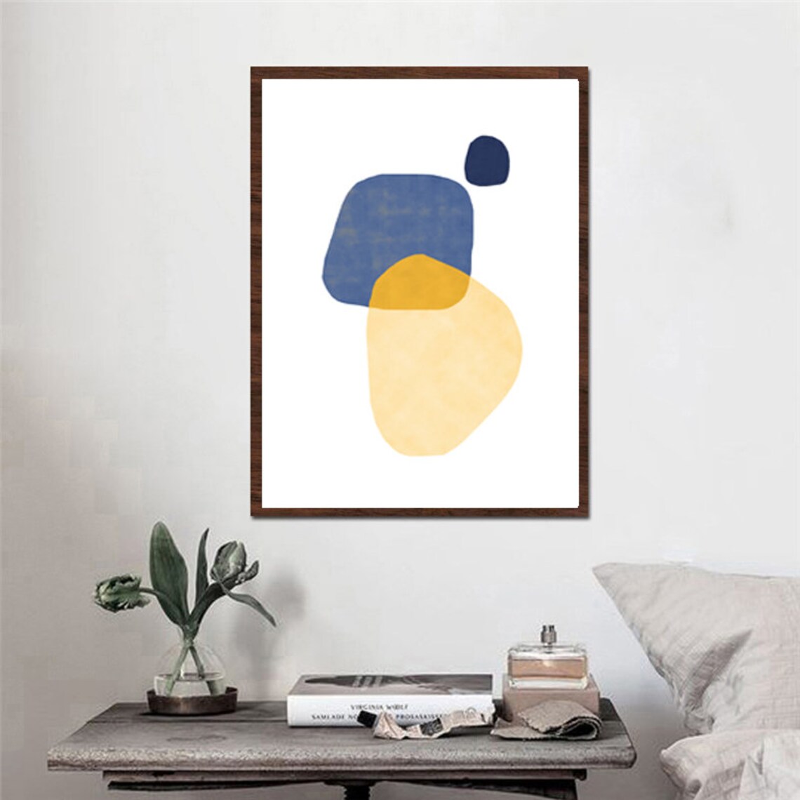 Geometric Poster Navy Yellow Wall Art Set Of 3 Prints Etsy