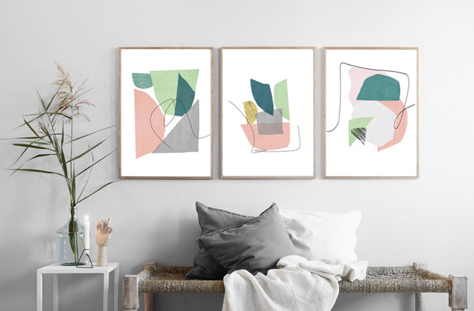 3 Wall Art Prints Scandi Poster Set Of Three Prints Geometric Etsy