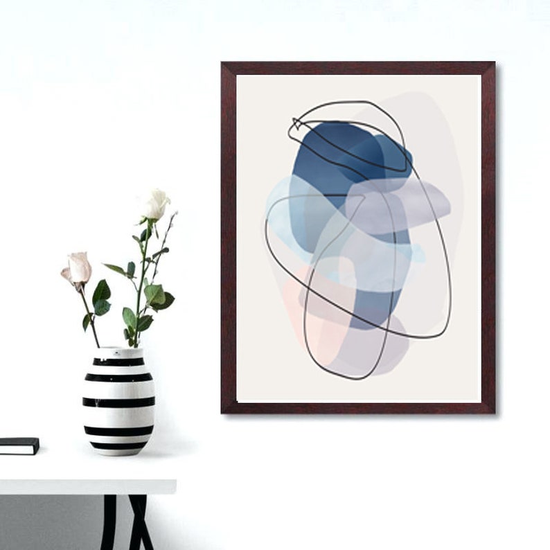 Navy Abstract Print Four Prints Modern Art Set Of 4 Wall Art Etsy