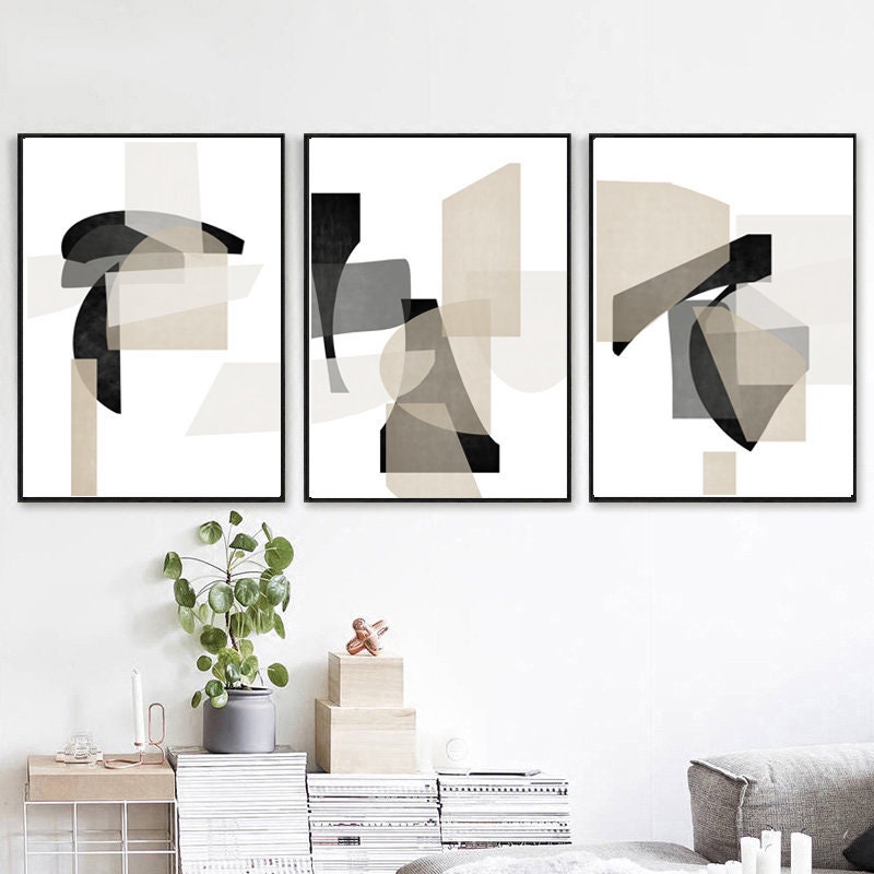 Abstract Grey Art Set Of 3 Prints Gray Black Art Abstract Etsy