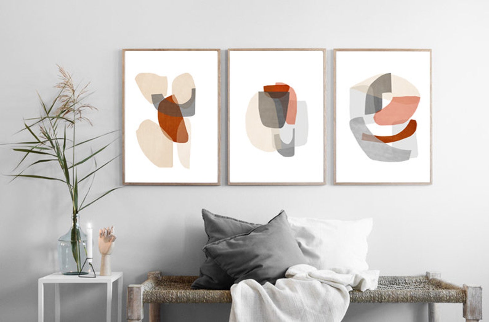 Grey Abstract Art Set Of 3 Prints Abstract Shapes Art Three Etsy