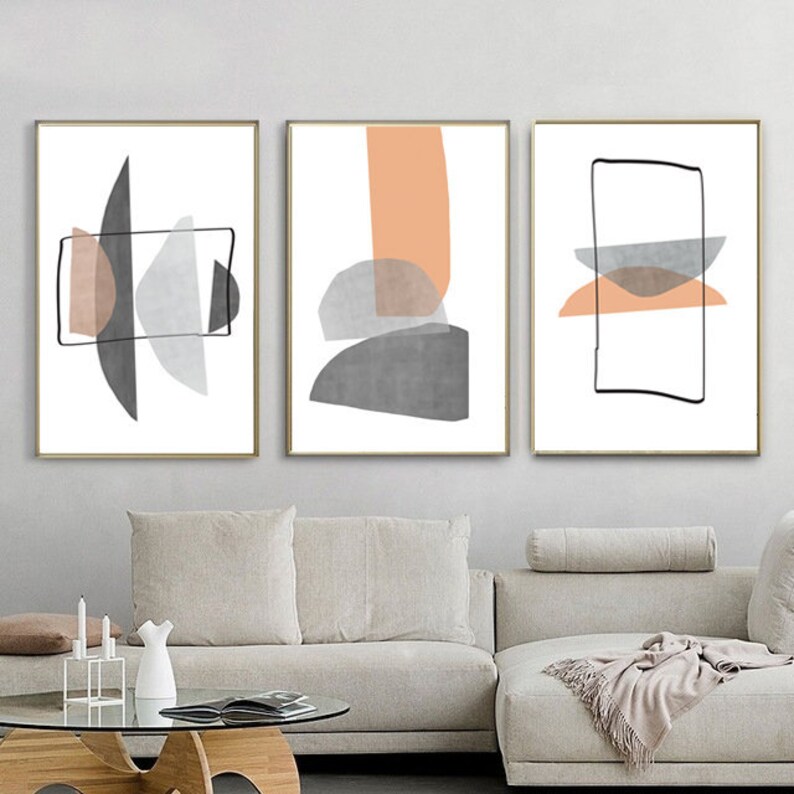 Geometric Poster 3 Piece Wall Art Downloadable Prints Orange Etsy