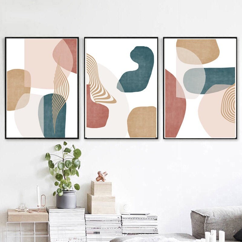 Abstract Artwork Modern Wall Art Abstract Shapes Set Of Three Etsy