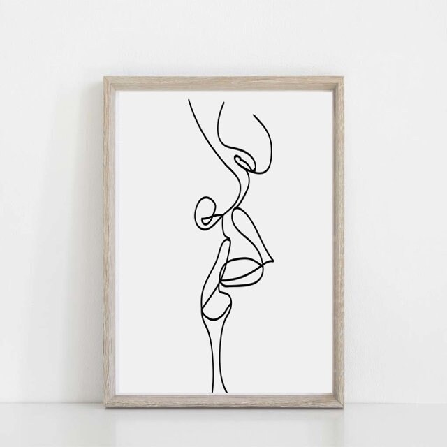 Küssen Poster Art Linie Zeichnung Liebespaar Drucken ...