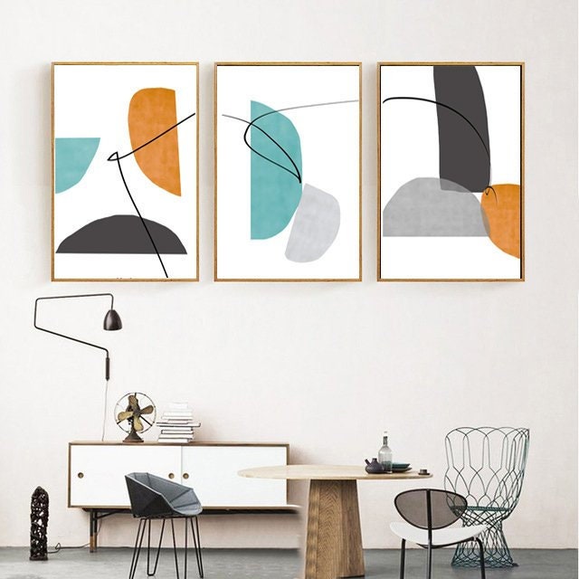 Living Room Decor Abstract Modern Art 3 Piece Wall Art Green | Etsy