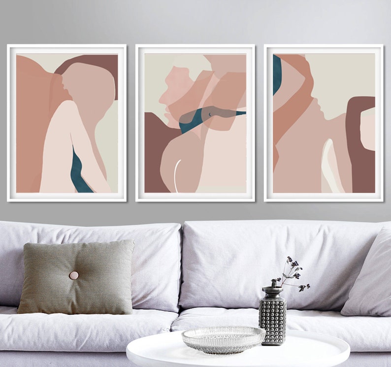 Modern Wall Art Set Of 3 Prints Abstract Woman Able Bedroom Decor Terracotta Artwork Female