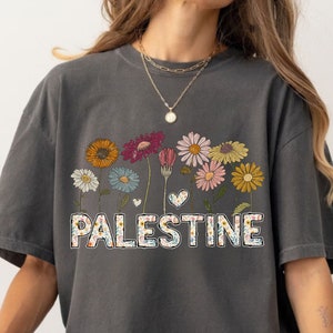 Palestine Shirt Flowers Style Arabic Comfortable T-shirt Oversized Vintage Style Tee 100% Cotton