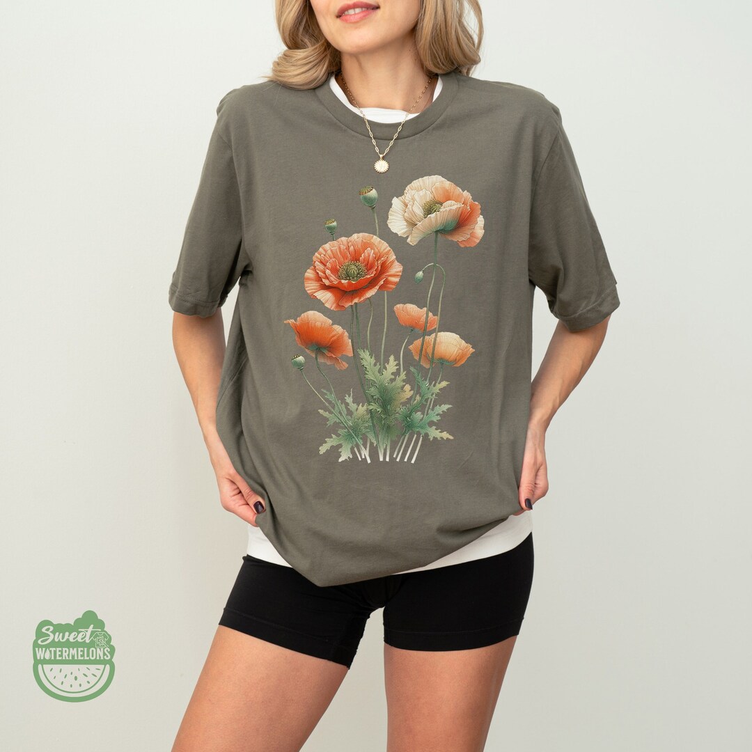 Poppy Flower Shirt, Floral Vintage Style Shirt, Retro Botanical T-shirt ...