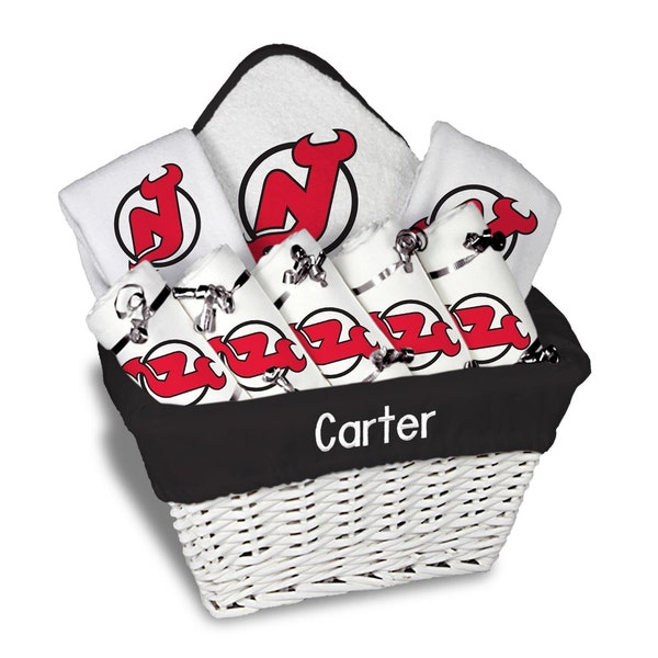 Personalized NHL New Jersey Devils Baby Gift Basket - Bibs, Burp Cloths, Towel Set - 3 sizes available