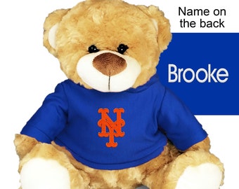 Personalized Plush Teddy Bear - New York MLB Mets Plush Stuffed Toy Bear, Perfect for Cuddling at Nap Time - Royal Blue 10”