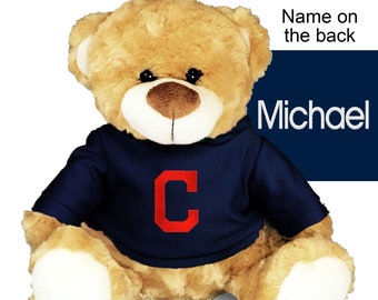 Personalized Plush Teddy Bear – Cleveland MLB Indians Plush Stuffed Toy Bear, Perfect for Cuddling at Nap Time - Navy 10”