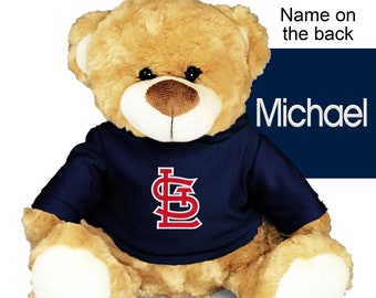 Personalized Plush Teddy Bear - St. Louis MLB Cardinals Adorable Plush Stuffed Toy Bear, Perfect for Cuddling at Nap Time - Navy 10”