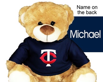 Personalized Plush Teddy Bear – Minnesota MLB Twins Plush Stuffed Toy Bear, Perfect for Cuddling at Nap Time - Navy 10”