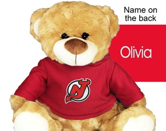 Personalized Plush Teddy Bear - NHL New Jersey Devils Adorable Plush Stuffed Toy Bear, Perfect for Cuddling at Nap Time - Red