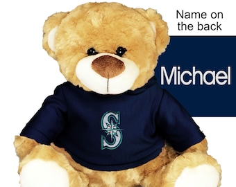 Personalized Plush Teddy Bear – Seattle MLB Mariners Plush Stuffed Toy Bear, Perfect for Cuddling at Nap Time - Navy 10”