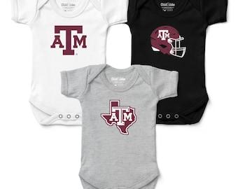3-Pack Texas AM Aggies Baby Bodysuits - Maroon & White Infant Apparel Set - Newborn Gift Bundle