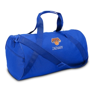 Official New York Knicks Personalized Duffel Bag - Custom Embroidered Name - Blue & Orange NBA Sports Gym Travel Bag