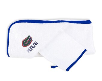 Personalized NCAA Florida Gators Baby Hooded Towel Set - 100% Cotton Terry, Cozy Up Your Little Fan with Our Adorable Hooded Towels