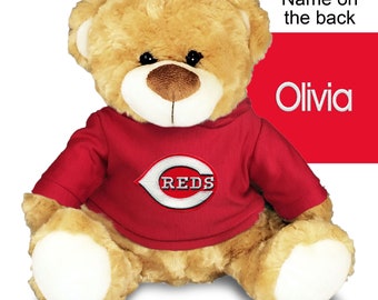 Personalized Plush Teddy Bear – Cincinnati MLB Reds Plush Stuffed Toy Bear, Perfect for Cuddling at Nap Time - Navy 10”