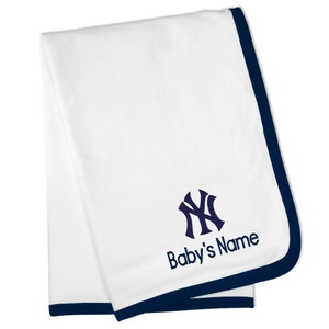 Personalized Baby Blanket, 100% Cotton New York MLB Yankees Blanket, Cozy Up Your Little Ones with Our Embroidered - White/Navy