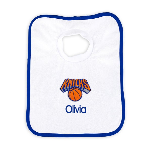 Personalized Baby Bib - 100% Cotton Terry, NBA New York Knicks, Neck Hole for Comfort, Protect Clothes from Messy Spills