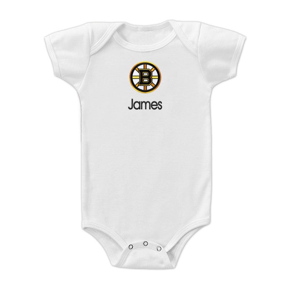 Personalized NHL Boston Bruins Baby Bodysuit - Onesie with Snap Closure, Envelope Neck for Easy Dressing & Double Stitched Seams