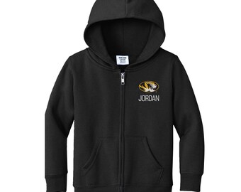 Personalized Missouri Tigers Toddler Sweatshirt | Official NCAA Kids Full Zip | Custom Embroidered Name | College Gift