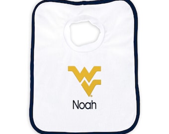 Personalized Baby Bib - 100% Cotton Terry, NCAA West Virginia Mountaineers, Neck Hole for Comfort, Protect Clothes from Messy Spills